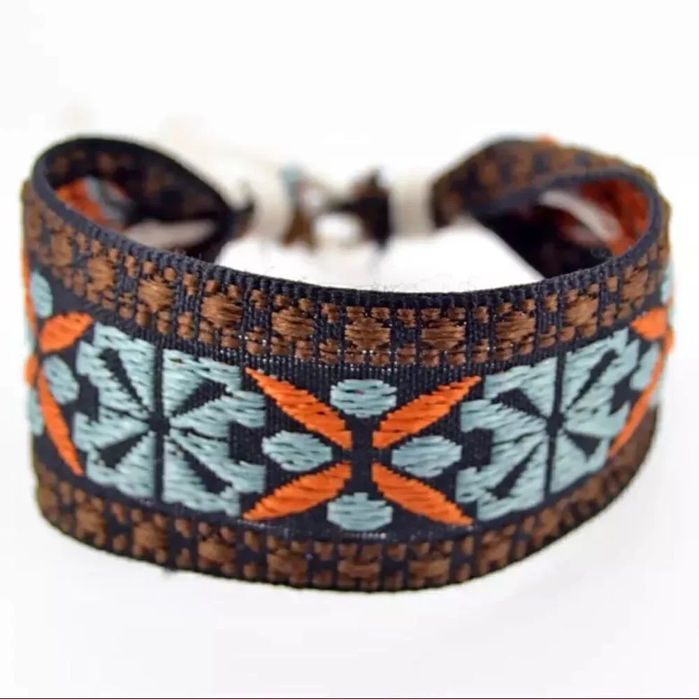 Boho Embroidered Mayan Style Adjustable Friendship Bracelet NWT
